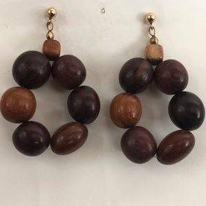Vintage Wood Beaded Pierced Earrings